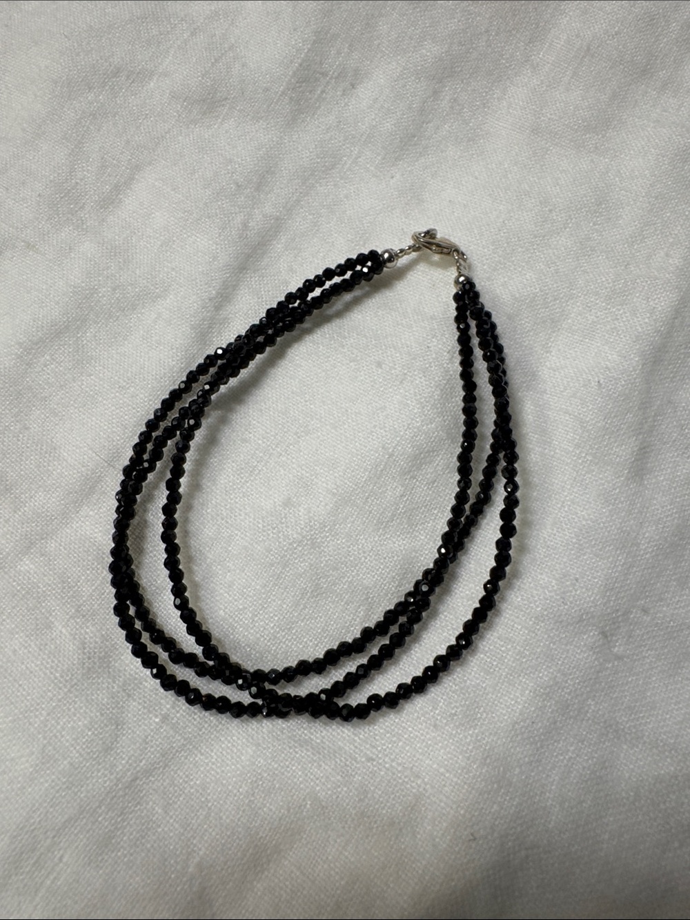Black Faceted Seed Bead Triple Strand Bracelet Boho Minimalist